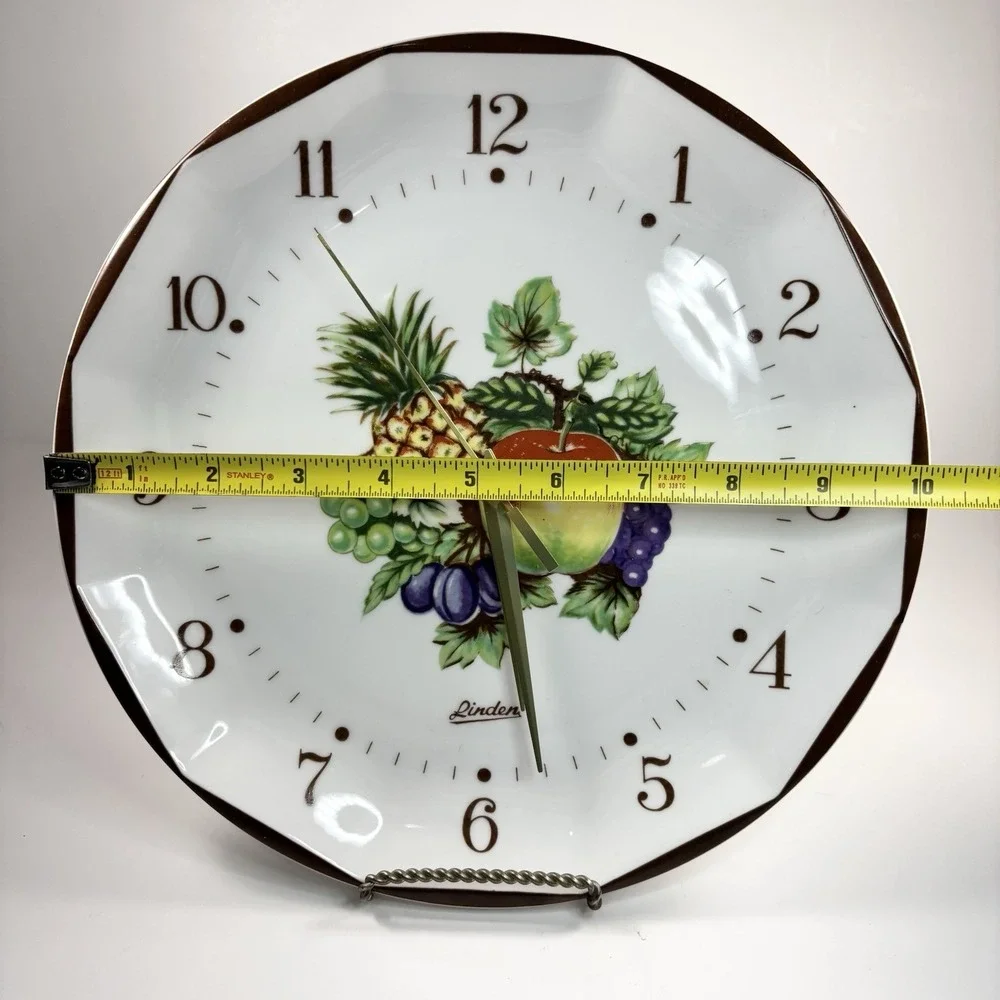 Vintage Linden brand Ceramic wall clock with a fruit motif Round 10.5